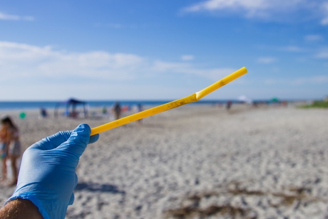 Plastic straw on beach